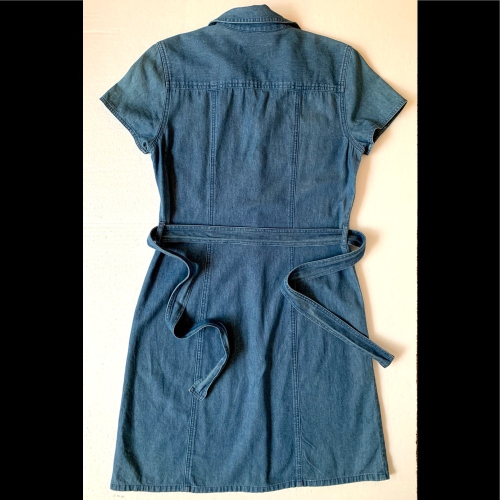 BUSHWACKER Denim Button Down Dress Self Belt Short Sleeves Lightweight - Picture 5 of 6